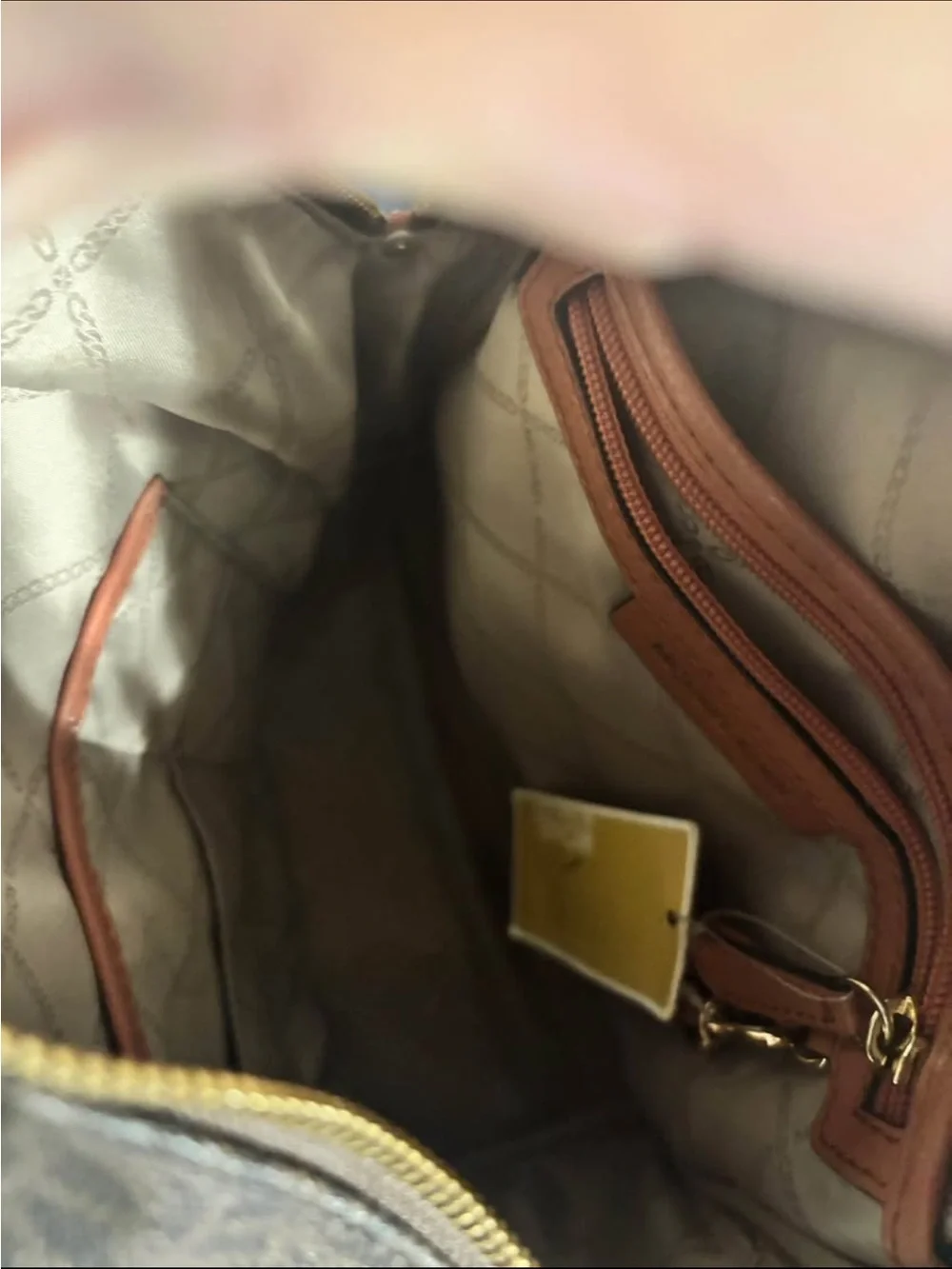 Michael Kors Brown Monogram with Coral Trim Backpack